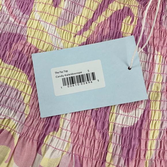 Hill House Paz Cropped Nap Top Candy Kaleidoscope Ruffle Smocked Peplum S NWT - Picture 8 of 9